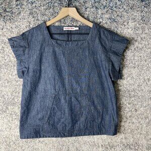 See By Chloe Shirt Womens Medium Blue Denim Square‎ Neck Pullover Made Italy